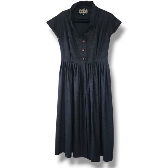 Jame Coviello Midi Dress Wool Shirt Dress Charcoal Gray Size 10 Rockabilly - Picture 1 of 9